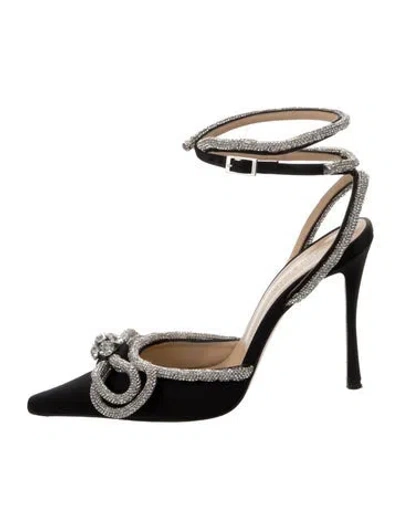 Pre-owned Mach&mach Satin Crystal Embellishments Sandals In Black