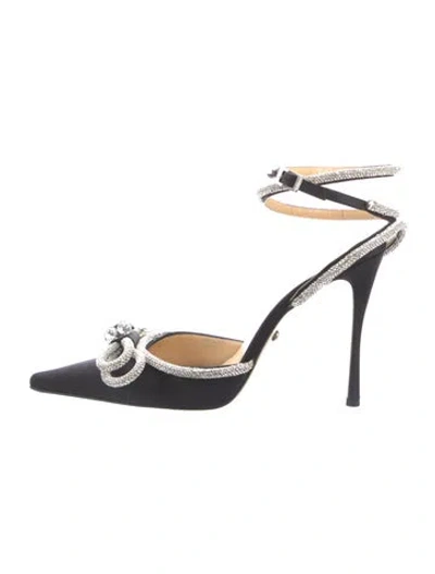 Pre-owned Mach&mach Satin Crystal Embellishments Sandals In Black