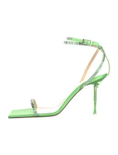 Pre-owned Mach&mach Satin Crystal Embellishments Sandals In Green