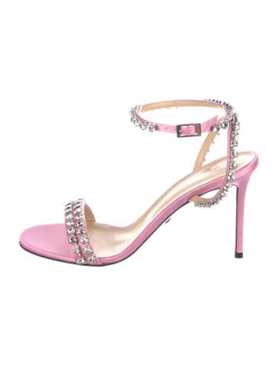 Pre-owned Mach&mach Satin Crystal Embellishments Sandals In Pink