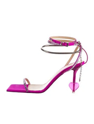 Pre-owned Mach&mach Satin Crystal Embellishments Sandals In Pink