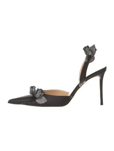 Pre-owned Mach&mach Satin Crystal Embellishments Slingback Pumps In Black