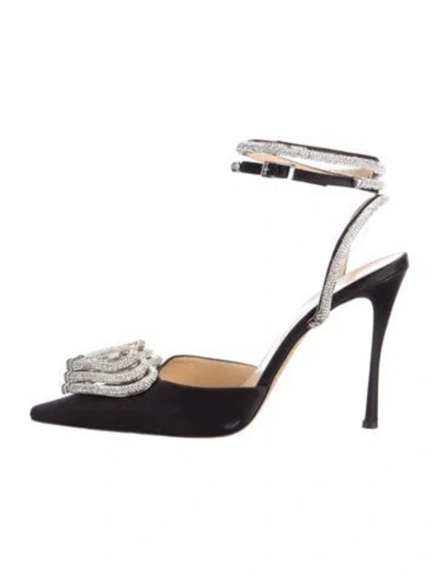 Pre-owned Mach&mach Satin Crystal Embellishments Slingback Pumps In Black