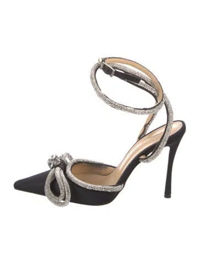 Pre-owned Mach&mach Satin Crystal Embellishments Slingback Pumps In Black