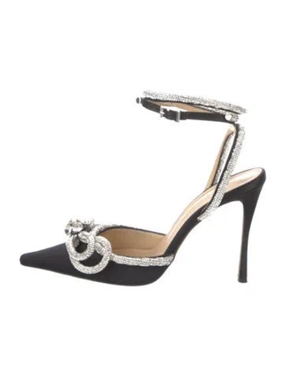 Pre-owned Mach&mach Satin Crystal Embellishments Slingback Pumps In Black