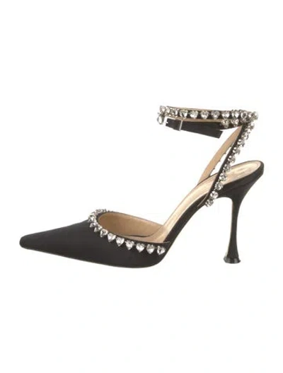 Pre-owned Mach&mach Satin Crystal Embellishments Slingback Pumps In Black