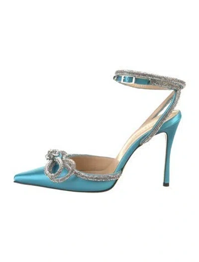 Pre-owned Mach&mach Satin Crystal Embellishments Slingback Pumps In Blue