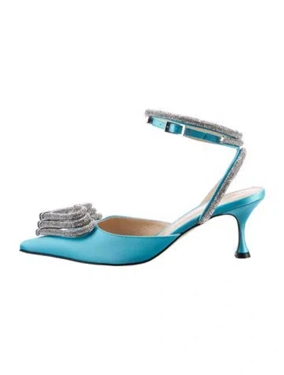 Pre-owned Mach&mach Satin Crystal Embellishments Slingback Pumps In Blue