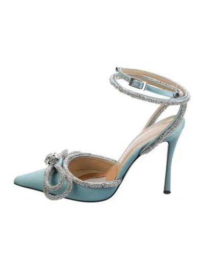 Pre-owned Mach&mach Satin Crystal Embellishments Slingback Pumps In Blue