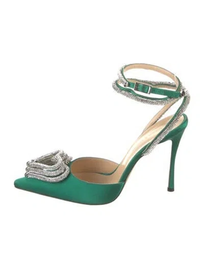 Pre-owned Mach&mach Satin Crystal Embellishments Slingback Pumps In Green