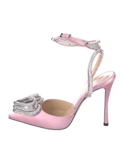 Pre-owned Mach&mach Satin Crystal Embellishments Slingback Pumps In Pink