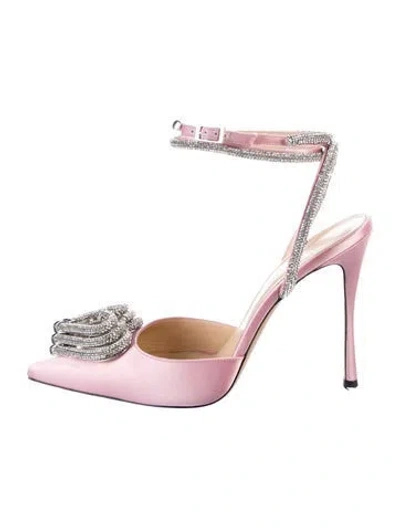 Pre-owned Mach&mach Satin Crystal Embellishments Slingback Pumps In Pink