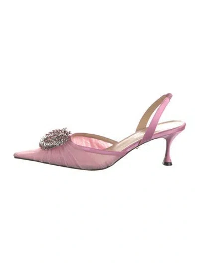 Pre-owned Mach&mach Satin Crystal Embellishments Slingback Pumps In Pink