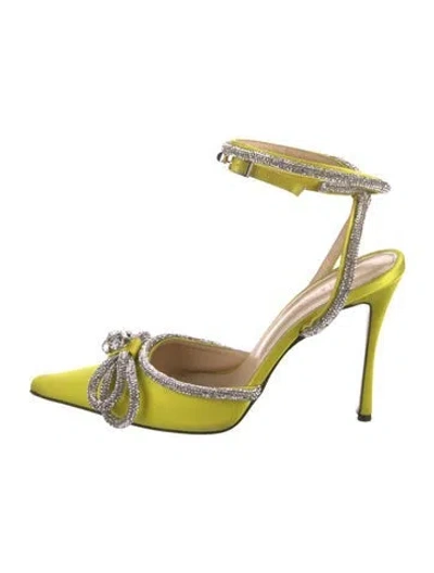 Pre-owned Mach&mach Satin Crystal Embellishments Slingback Pumps In Yellow