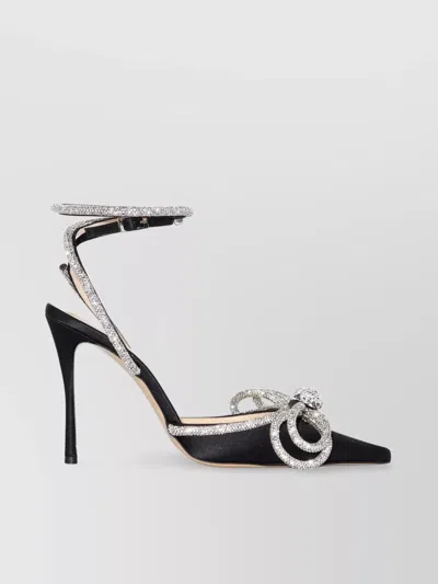 Mach&mach Double Bow Crystal-embellished Silk-satin Point-toe Pumps In Black