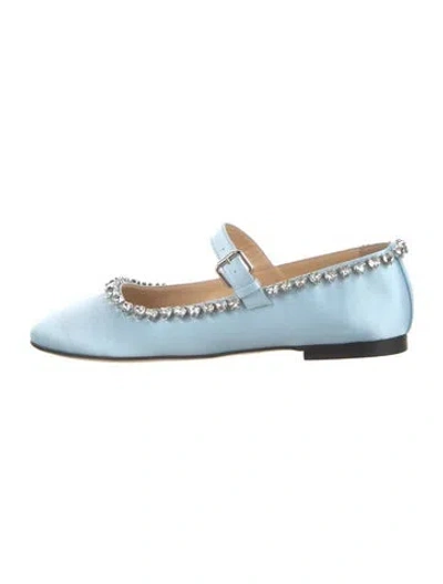Pre-owned Mach&mach Satin Mary Jane Flats In Blue