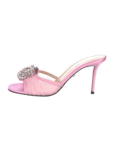 Pre-owned Mach&mach Satin Mesh Accents Mules In Pink