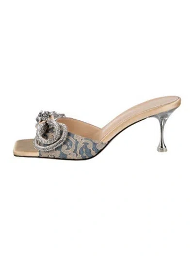 Pre-owned Mach&mach Satin Patterned Sandals In Metallic/silver