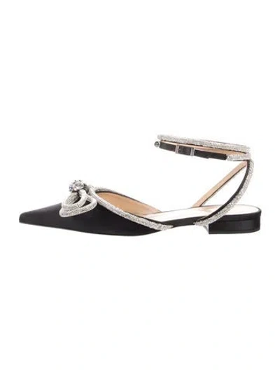 Pre-owned Mach&mach Satin Patterned Slingback Flats In Black