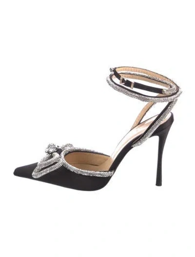 Pre-owned Mach&mach Satin Patterned Slingback Pumps In Black