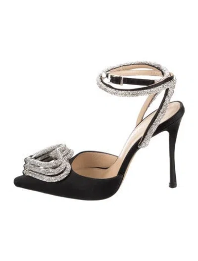 Pre-owned Mach&mach Satin Patterned Slingback Pumps In Black