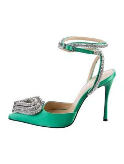 Pre-owned Mach&mach Satin Patterned Slingback Pumps In Green