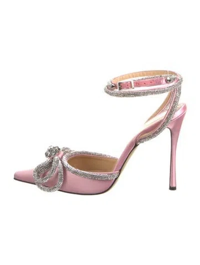 Pre-owned Mach&mach Satin Patterned Slingback Pumps In Pink
