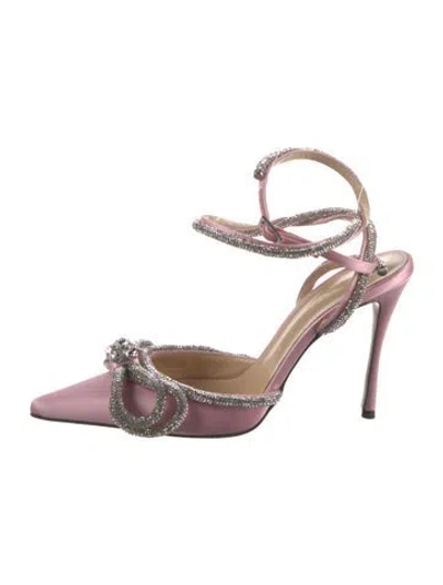 Pre-owned Mach&mach Satin Patterned Slingback Pumps In Pink