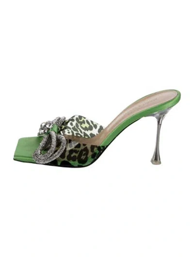 Pre-owned Mach&mach Satin Printed Slides In Green