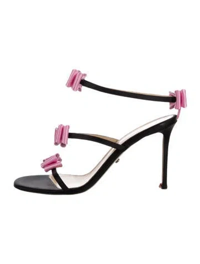 Pre-owned Mach&mach Satin Sandals In Black/pink