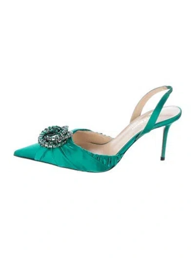 Pre-owned Mach&mach Satin Slingback Pumps In Green