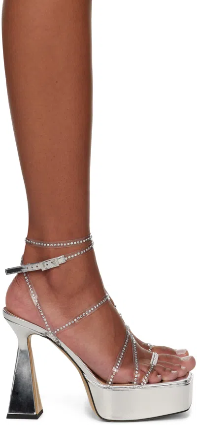 Mach&mach Silver Double Bow 140 Heeled Sandals In Clear