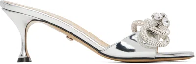 Mach&mach Double Bow Silver Patent Leather Mule Pumps