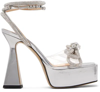 Mach&mach Women's Double Bow Iridescent Pvc Platform Sandals In Silver