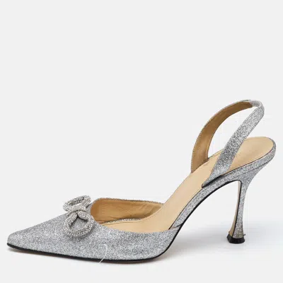 Pre-owned Mach&mach Silver Glitter Bow Slingback Pumps Size 38.5