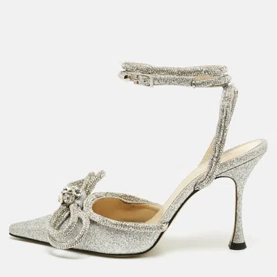 Pre-owned Mach&mach Silver Glitter Double Bow Crystal Embellished Pumps Size 38