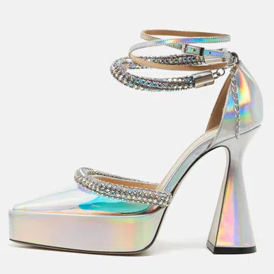 Mach&mach Silver Iridescent Pvc Crystal Embellished Kimberly Platform Pumps