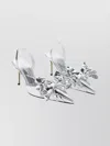 Mach&mach Silver Leather Stiletto Pumps Bow Detail In Metallic