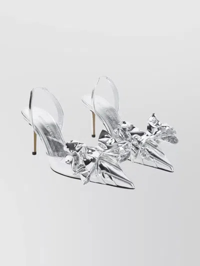 MACH&MACH SILVER LEATHER STILETTO PUMPS BOW DETAIL