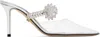 Mach&mach Silver Lotus Flower Jewelled Clear Mules In Silver