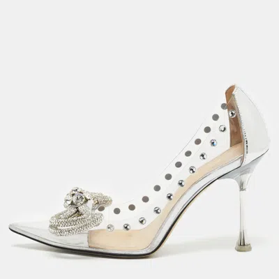 Pre-owned Mach&mach Silver Patent Leather And Pvc Double Bow Pumps Size 35