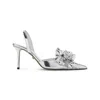 Mach&mach Silver Leather Stiletto Pumps Bow Detail In Gray