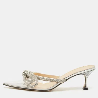Pre-owned Mach&mach Silver Pvc Double Bow Heel Mules Size 38.5