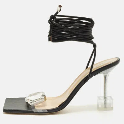 Mach&mach Size 38.5 Black Leather And Pvc Ankle Strap Sandals