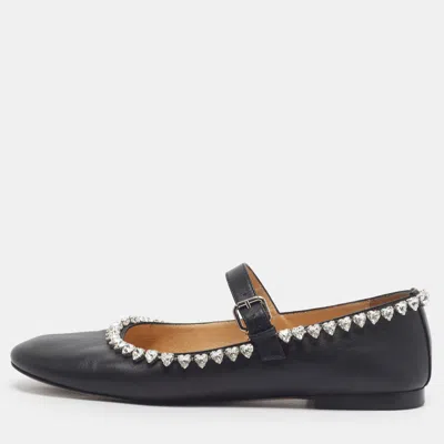 Pre-owned Mach&mach Size 40 Black Leather Crystal Embellished Ballet Flats