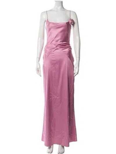 Pre-owned Mach&mach Square Neckline Long Dress In Pink