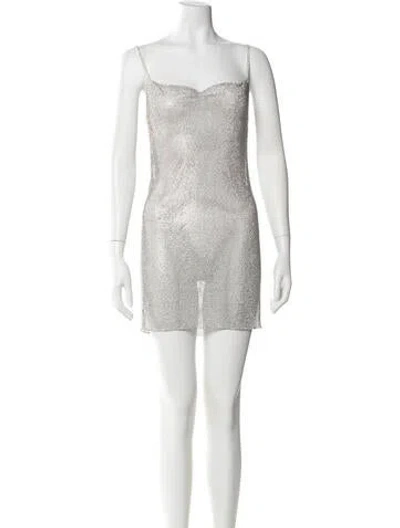 Pre-owned Mach&mach Square Neckline Mini Dress In Silver