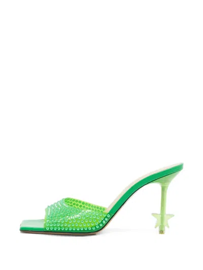 Pre-owned Mach&mach Star Crystal-embellished Heeled Sandals In Green