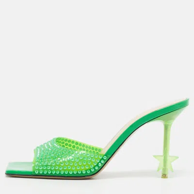 Pre-owned Mach&mach Star Size 38 Green Pvc Crystal Embellished Slide Sandals