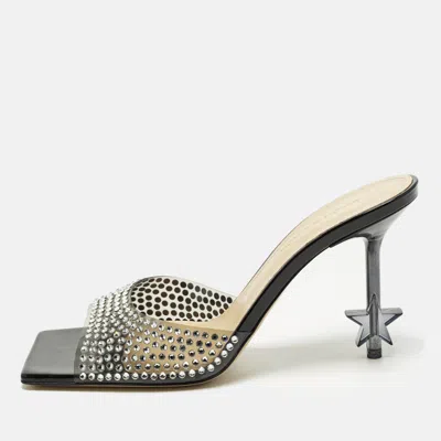 Pre-owned Mach&mach Star Size 39 Black Pvc Crystal Embellished Slide Sandals